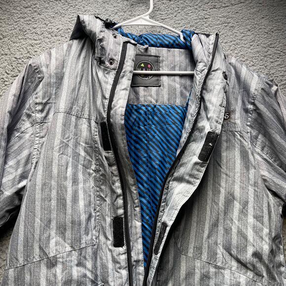 Maui & Sons Jacket Mens Medium Gray Striped Puffer Full Zip Winter Hoodie - Picture 6 of 12